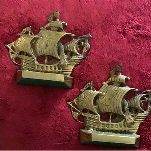 BRASS The Santa Maria Christopher Columbus 1492 Book Ends Set of 2 Vinta…